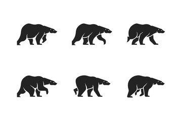 silhouette vector of bear with walking pose. illustration of bear movement in solid black color