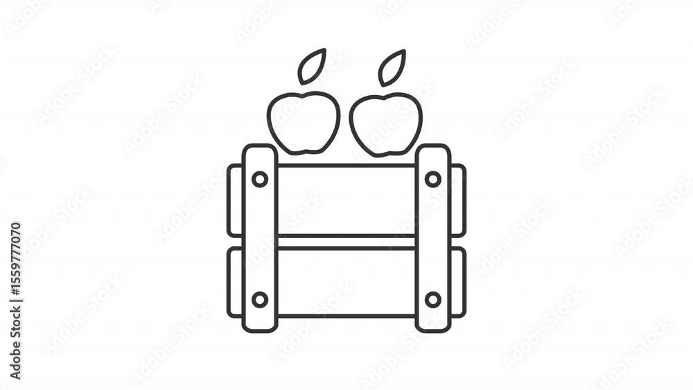 Poster animated crate of apples line icon. fresh fruits transporting container animation. farmer market. pr