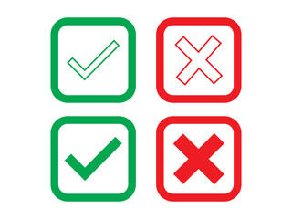 Grid with green check marks and red crosses. Symbols for correct and incorrect. Check marks and crosses on a white grid.