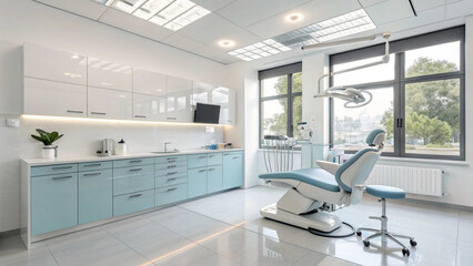 Modern Dental Office Interior Design Hyperrealistic Rendering of a Clean, Minimalist Space