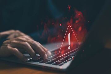 alert cyber attack, symbol threat on the network. concept of a security warn system for hacker attacks, warning sign error 404 on the website. crime and vulnerability on the internet