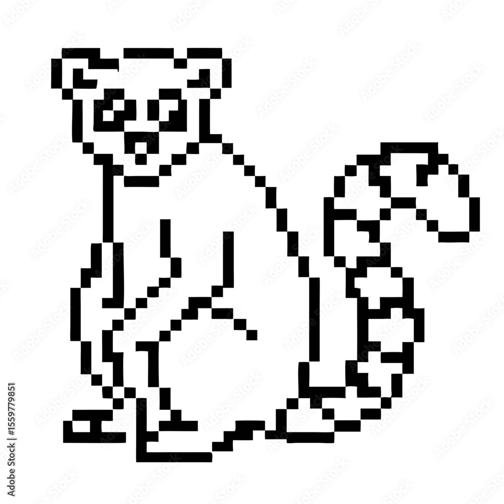 Poster lemur exploring its surroundings in a simple pixel outline style portrayal