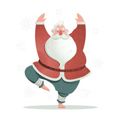  Santa Fitness Holiday Character.  Meditating Santa Claus Winter Art