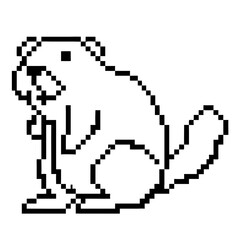 Obraz premium Pixel art of a beaver sitting in a minimalistic black outline style