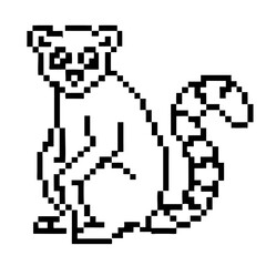 Fototapeta premium Lemur exploring its surroundings in a simple pixel outline style portrayal