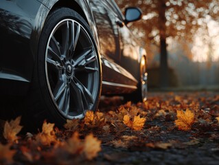 car in autumn forest
