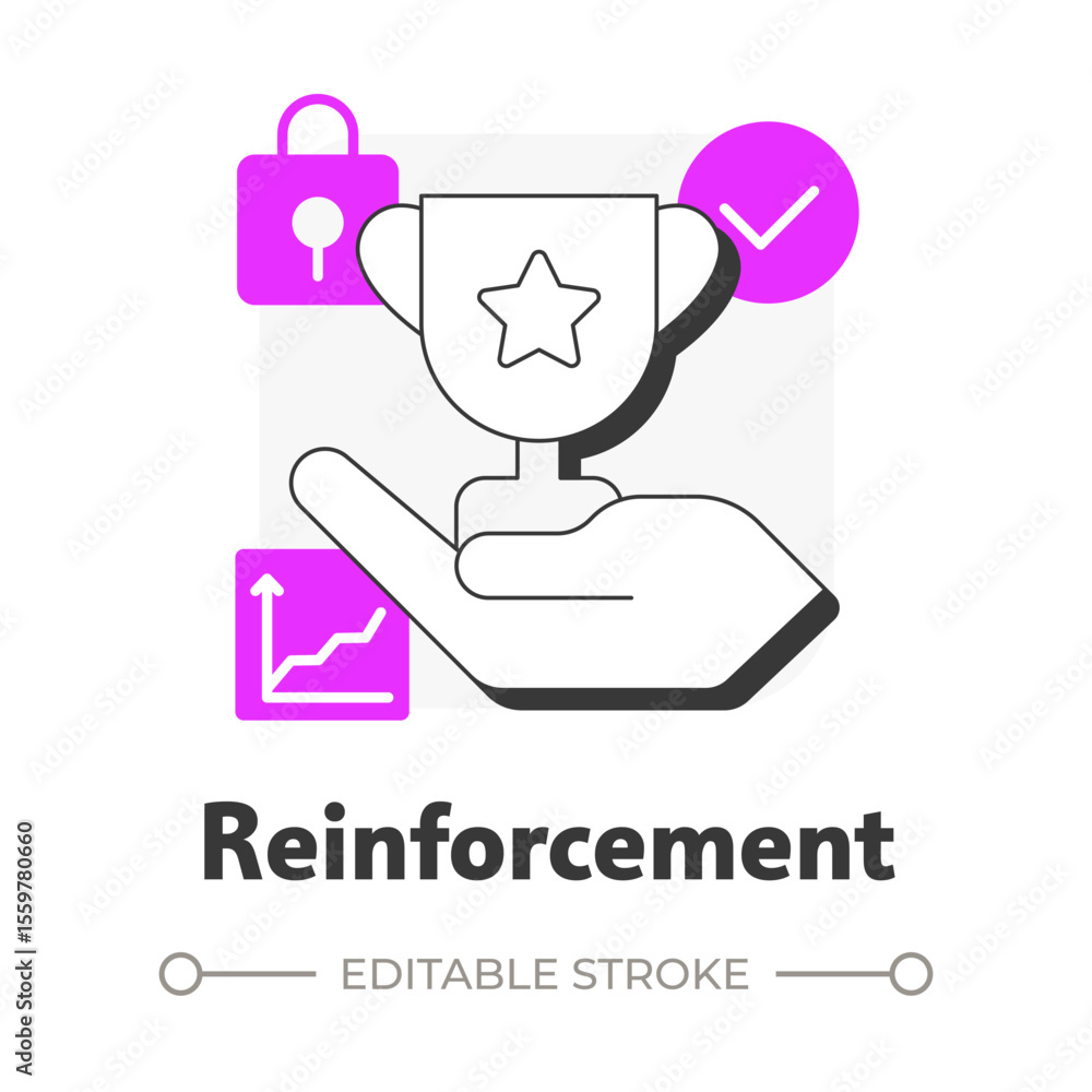 Poster reinforcement flat outline concept icon. making transformation stick and embedded. adkar model. busi