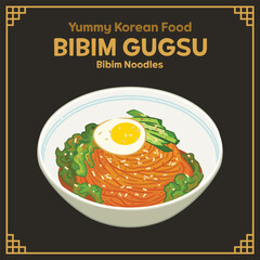 Yummy Korean Food Spicy Mixed Noodle illustration Vector, Food EPS