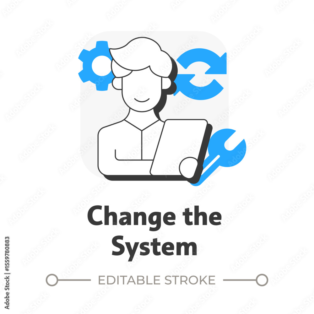 Poster change system flat outline concept icon. active transitional stage. lewin change management model. b