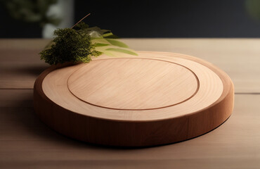 Round Wooden Cutting Board on Dark Table with Natural Decor