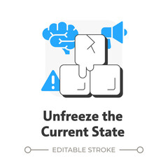 Unfreeze current state flat outline concept icon. Accept transformation necessary. Lewin change management model. Modern line illustration with blue glyphs. Conceptual visual. Easy to edit