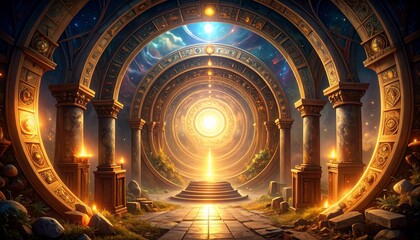 Obraz premium Celestial Gateway: A Mystical Journey Through Zodiacs