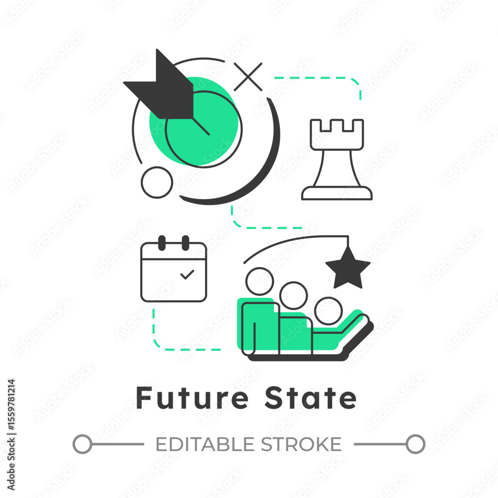 Poster future state modern linear concept icon. define organization strategic goals. stage of gap analysis 