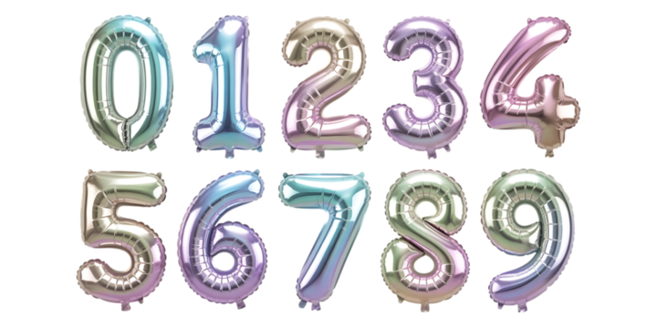 Pastel Rainbow Number Balloons 0-9 for Parties and Decorations