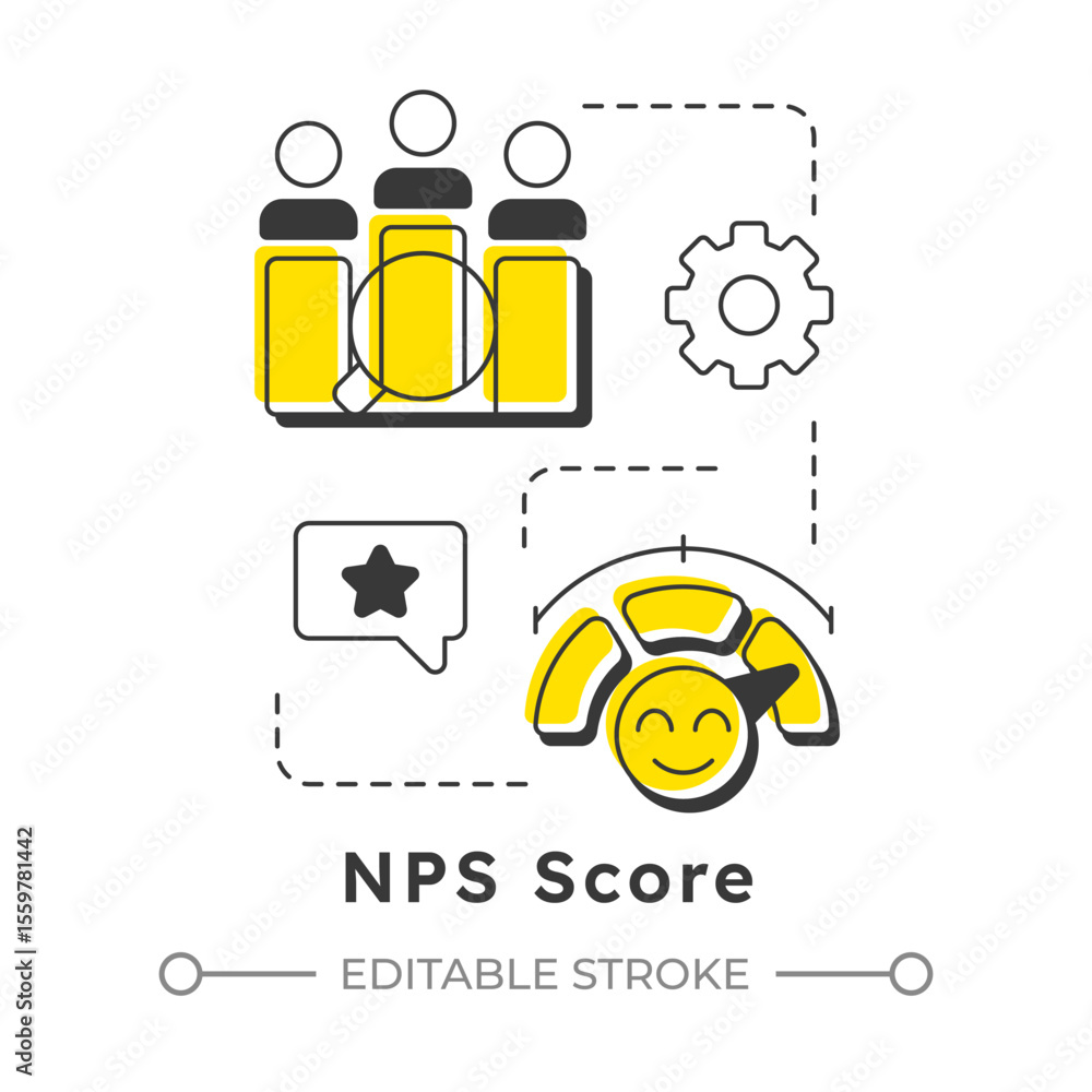 Poster nps score modern linear concept icon. metric used to gauge customer loyalty and satisfaction. gap an