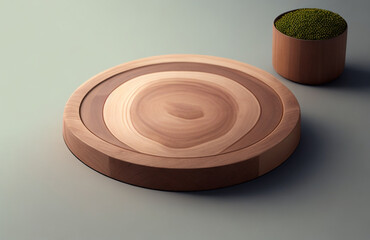Round Wooden Cutting Board on Dark Table with Natural Decor