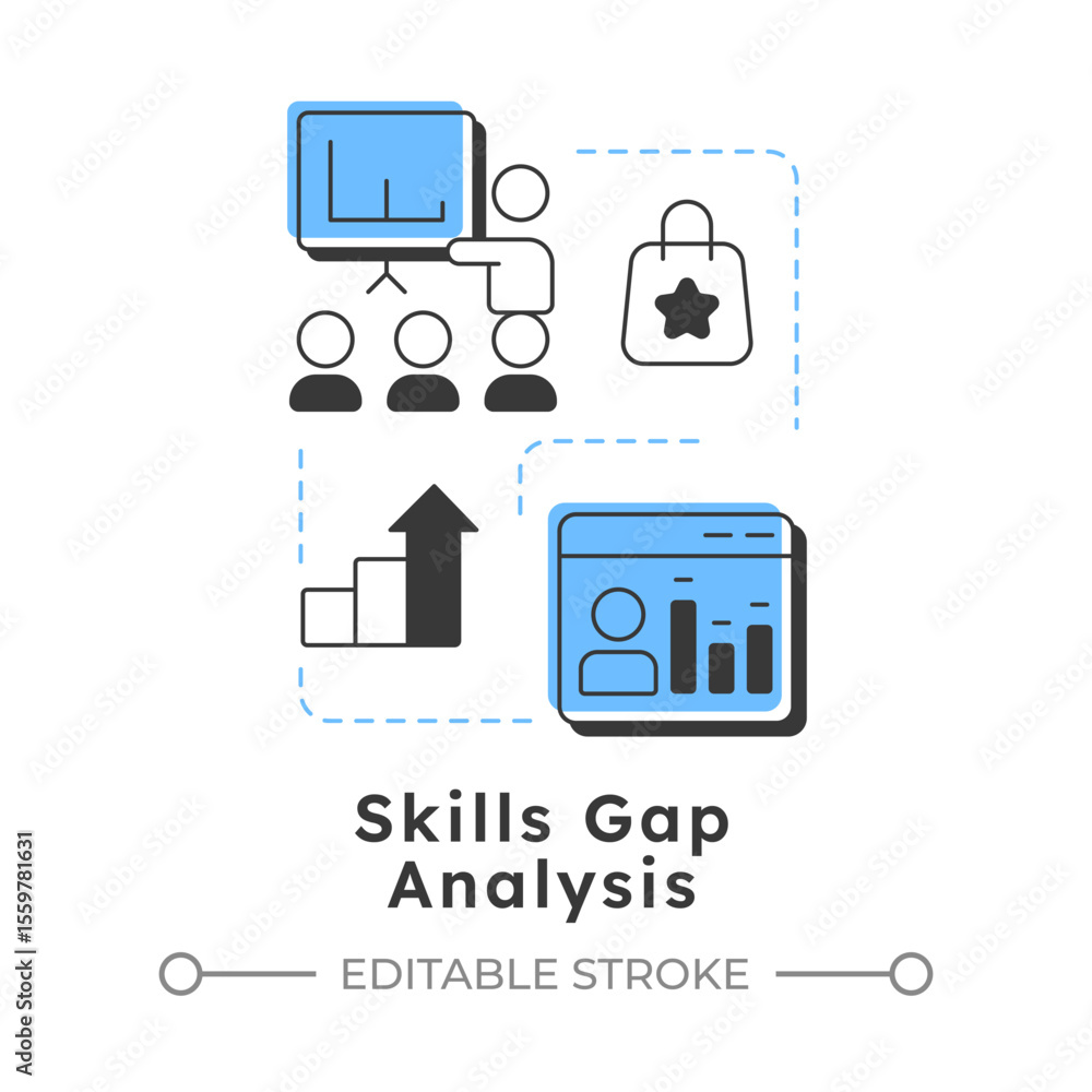 Poster skills gap analysis modern linear concept icon. hr teams aligning talent strategies. organization de