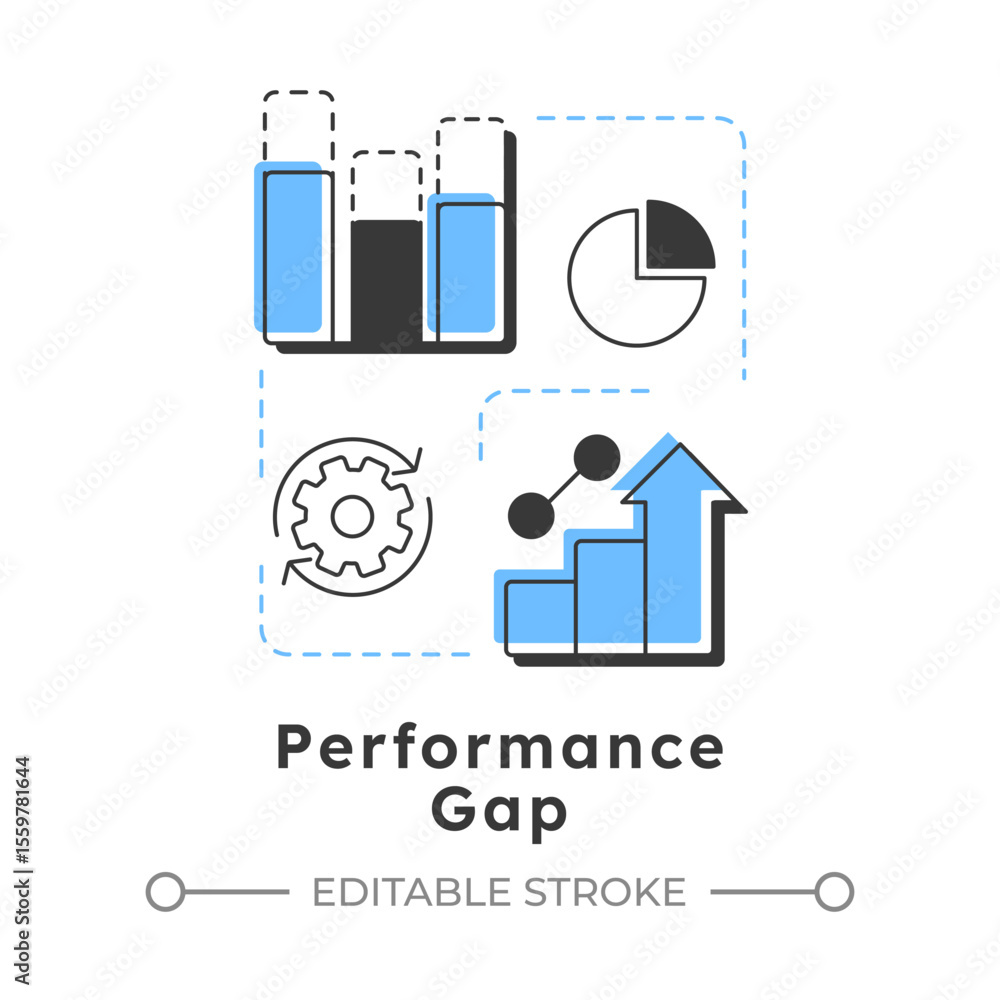 Poster performance gap analysis modern linear concept icon. find inefficiencies, underperformance and proce