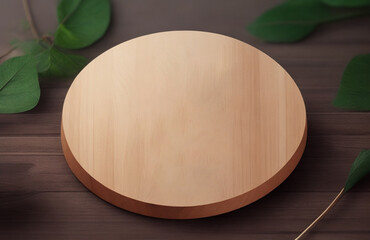 Round Wooden Cutting Board on Dark Table with Natural Decor