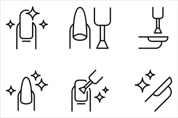 Nail polish salon icon set. fingernail painting. Nail care icon in line style on white background