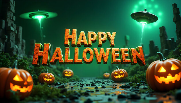 Happy Halloween with Jack-o'-lanterns and Fantasy Scene - Powered by Adobe