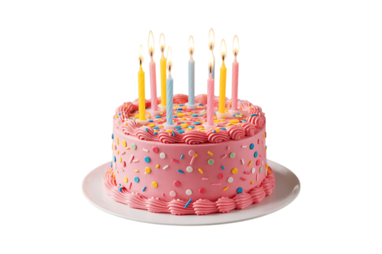 Delightful Pink Birthday Cake with Colorful Candles and Sprinkles A Festive Celebration