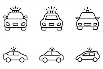 Police car icon set. car with siren light icon. Patrol car or sheriff car symbol on white background