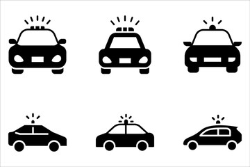 Police car icon set. car with siren light icon. Patrol car or sheriff car symbol on white background