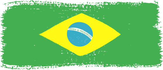 Abstract paint brush textured stripes in brazil brazil flag colors green, yellow blue circle. Design element for brazil day celebrate. The concept of drawing, brushstroke, grunge, paint strokes etc