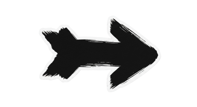 Black brushstroke arrow pointing right on white background