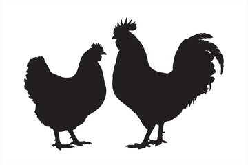 Chicken Silhouette: This image showcases the elegant silhouette of a chicken, evoking a sense of natural simplicity and rustic charm. A hen and rooster appear side by side.