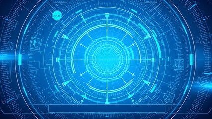 Complex Blue Abstract HUD Interface Background with Radial Data Rings