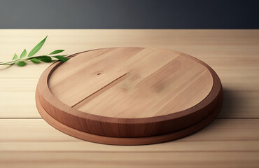 Round Wooden Cutting Board on Dark Table with Natural Decor