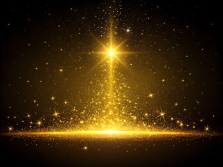 A fantastical scene featuring a luminous yellow sparkle at the heart of a radiant explosion of glittering star flares. The sparkle hovers above a dark velvet background, intensifying its brilliance an