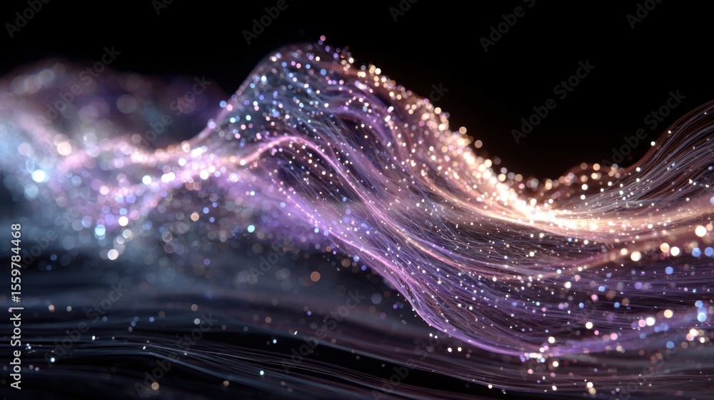 Poster vibrant waves of shimmering light create a mesmerizing effect against a dark background, evoking a s