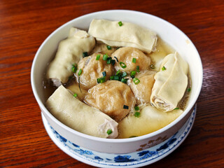 wheat gluten stewed with Tofu skin and meat in the soup for eating