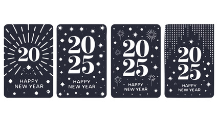 Happy New Year 2025 Celebration Card with Radiant Lines - Vector Design