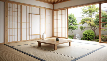 Minimalist Japanese Inspired Interior Light Wood and Tatami Mat Room