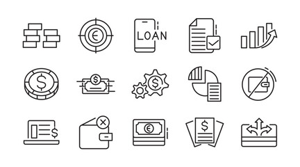 Bill Payment linear icon set. Pay, money, finance, payment, investment, financial, card, phone, cash, wallet, banking, transaction line icon set. Ui thin line icon pack.