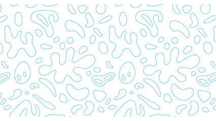 Organic Blob Outline Seamless Pattern - Minimal Blue Line Art Vector