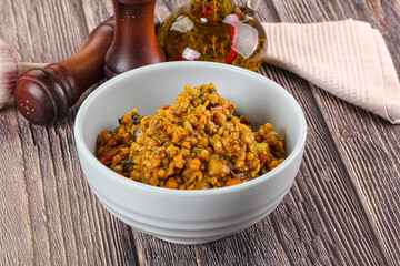 Vegan garnish - lentil with vegetables