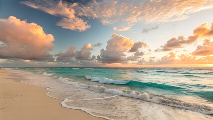 Obraz premium Hyperrealistic Sunrise over Tranquil Ocean Beach Stunning Coastal Photography