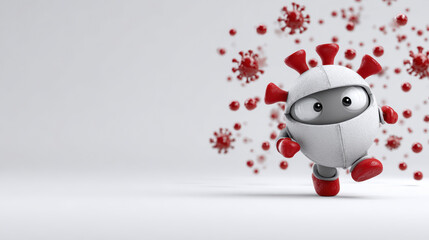 Vaccine-powered robotic warrior fights virus medical environment protective immunity concept digital art