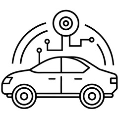 Self driving car technology line art vector illustration