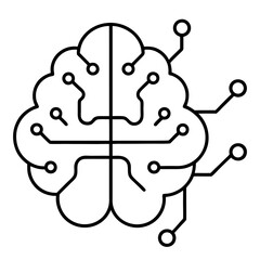 Digital brain and circuits  line art vector illustration