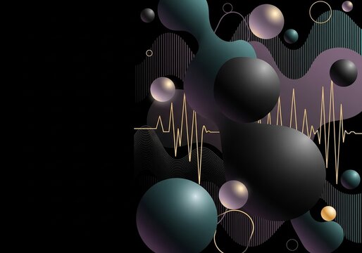 Large Dark Abstract Blobs and Spheres Representing Mental Health and Brain Activity on Black Background