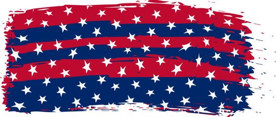 Abstract paint brush textured stripes in american flag colors red, blue white with glory star. Design element for USA day celebrate. The concept of drawing, brushstroke, grunge, paint strokes etc