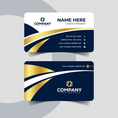 Modern Navy Blue and Gold Business Card Template  with Folded Edge Style. Elegant corporate card template featuring dark navy blue with golden highlights.