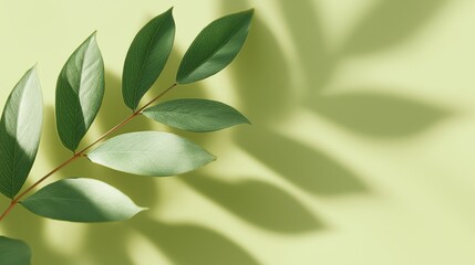 Fresh Green Leaves Against Soft Yellow Background
