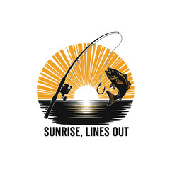 vector for t-shirt with typography - Sunrise, Lines Out. perfect for fishing themed t-shirt design.